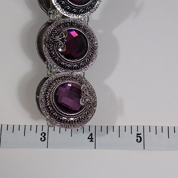 Bracelet Silver Purple Statement Stretch - Picture 3 of 4